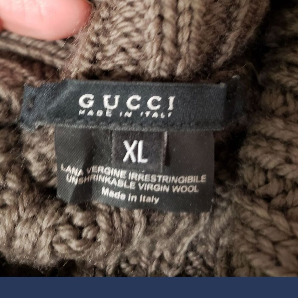 Gucci Chunky Knit Turtleneck Sweater Made In Italy Virgin Wool Brown Xlarge - Picture 9 of 12